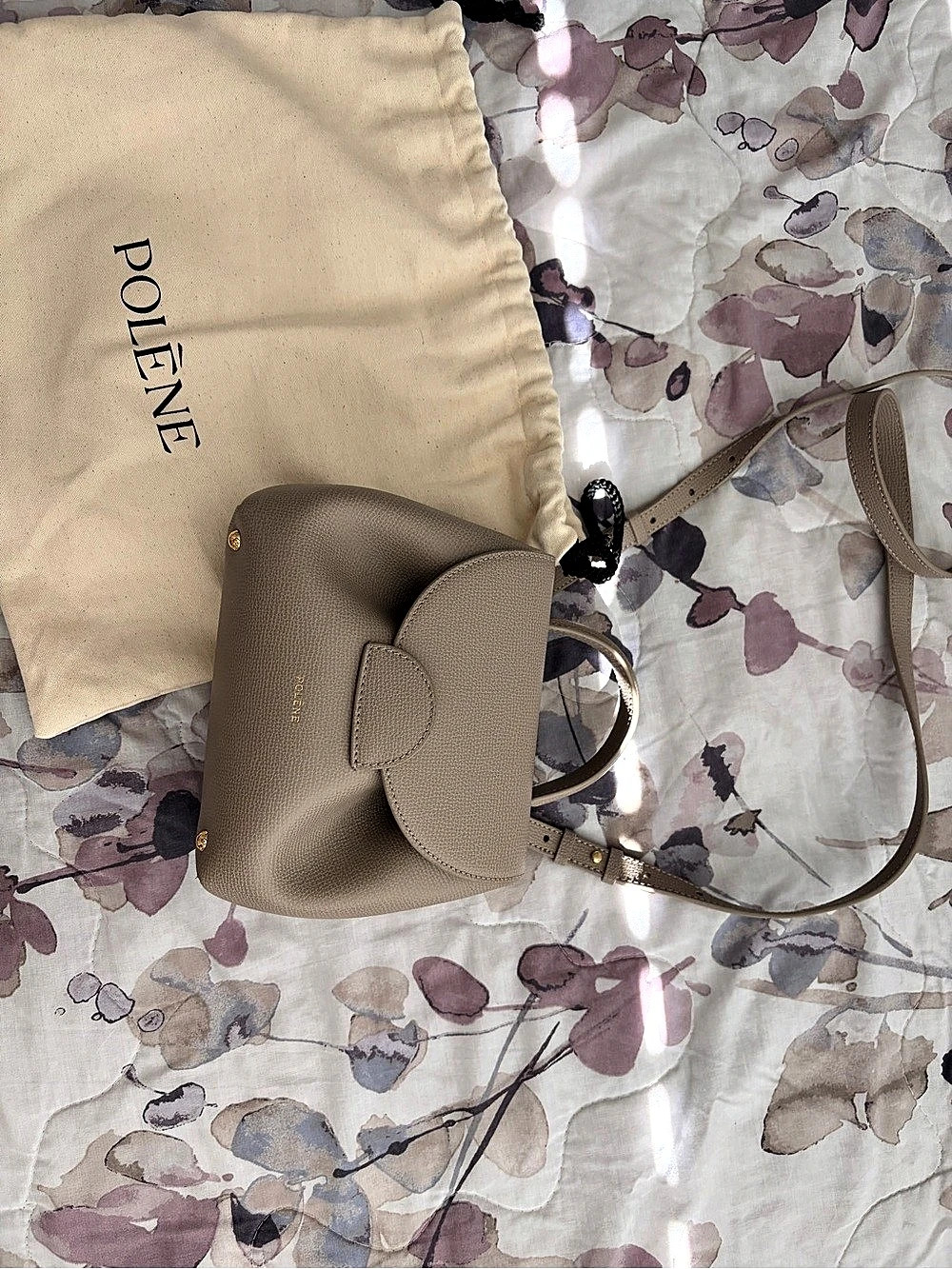 Polene Numéro Uno Nano Shoulder in color taupe